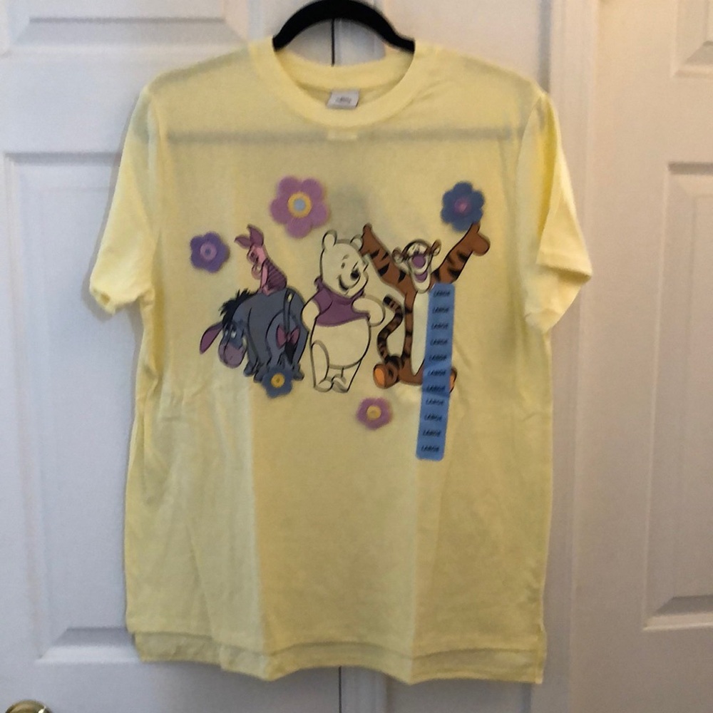 Disney Winnie the Pooh & Friends Yellow T-Shirt with Embroidered Flowers Large